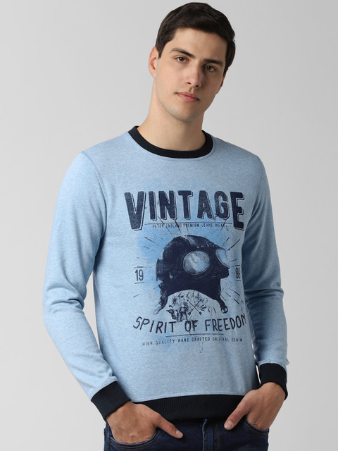 

Peter England Casuals Men Blue Printed Sweatshirt