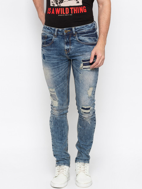 

SPYKAR Men Blue Skinny Fit Low-Rise Highly Distressed Jeans
