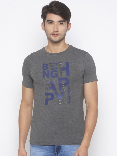 

Globus Men Charcoal Grey Printed Round Neck T-shirt