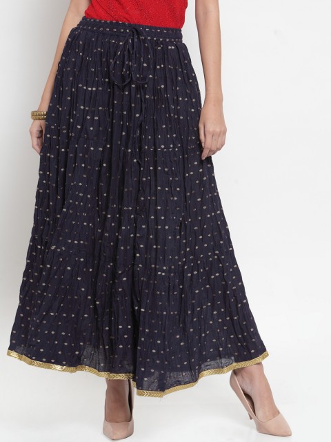 

Clora Creation Women Navy Blue Self Design Flared Bandhani Maxi Skirt