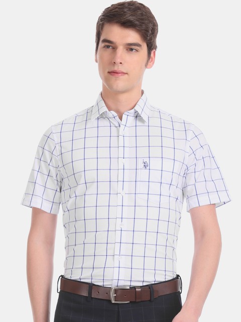 

U.S. Polo Assn. Men White & Blue Regular Fit Checked Formal Shirt
