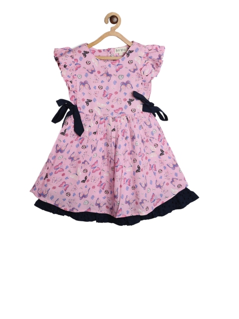 

Bella Moda Girls Pink & Blue Butterfly Printed Fit and Flare Dress