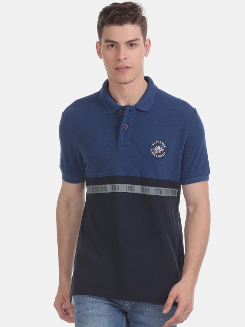 

U.S. Polo Assn. Denim Co. Men Navy Blue Colourblocked Polo Collar T-shirt
