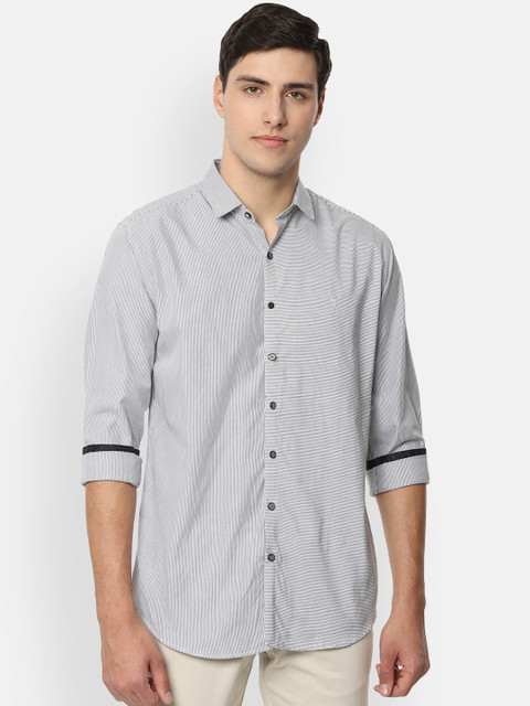

V Dot Men White & Grey Slim Fit Striped Casual Shirt