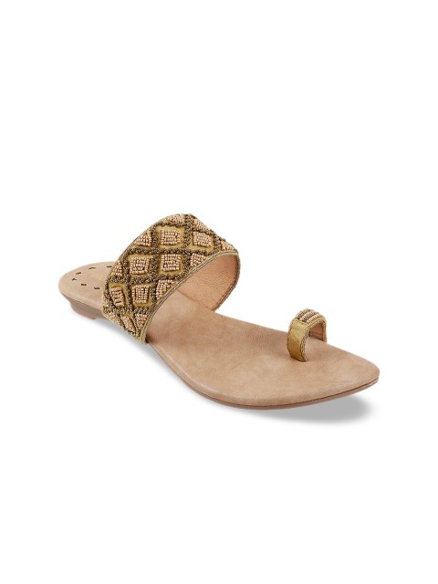 

Mochi Women Gold-Toned Embellished One Toe Flats