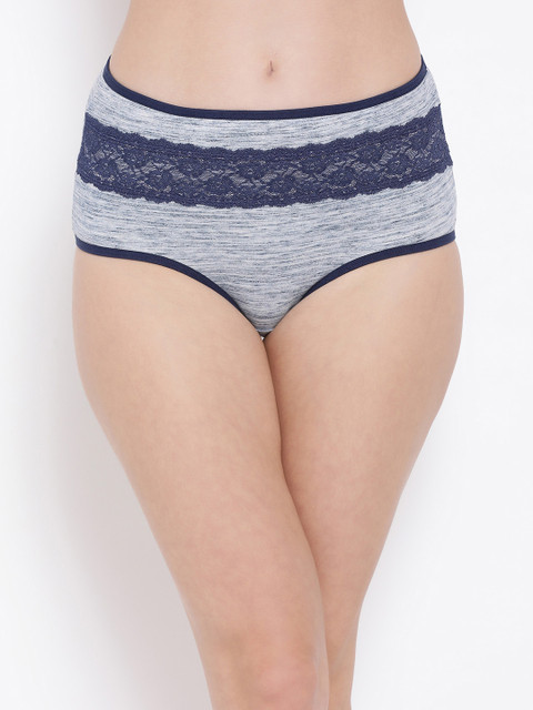 

Clovia Women Blue Self-Design Hipster Brief With Lace Insert PN3220S08