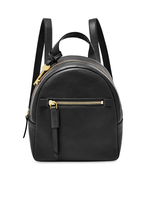 

Fossil Women Black Solid Leather Backpack
