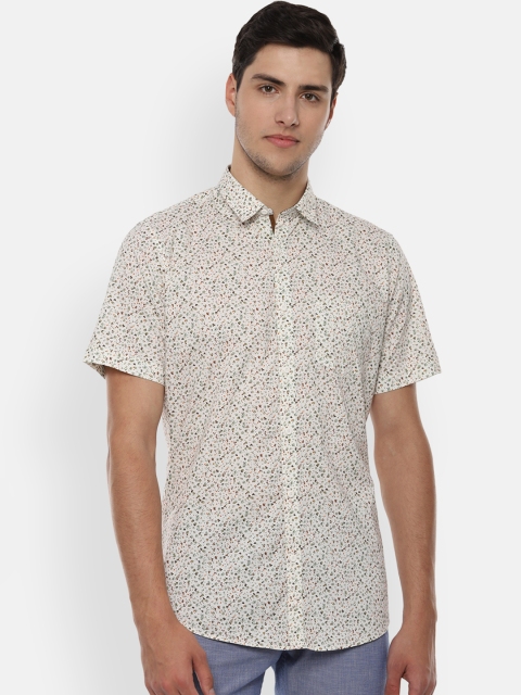 

Van Heusen Sport Men Cream-Coloured & Green Slim Fit Printed Casual Shirt