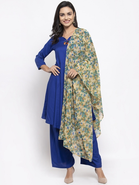 

Jompers Women Blue & Beige Solid Kurti with Palazzos & Dupatta