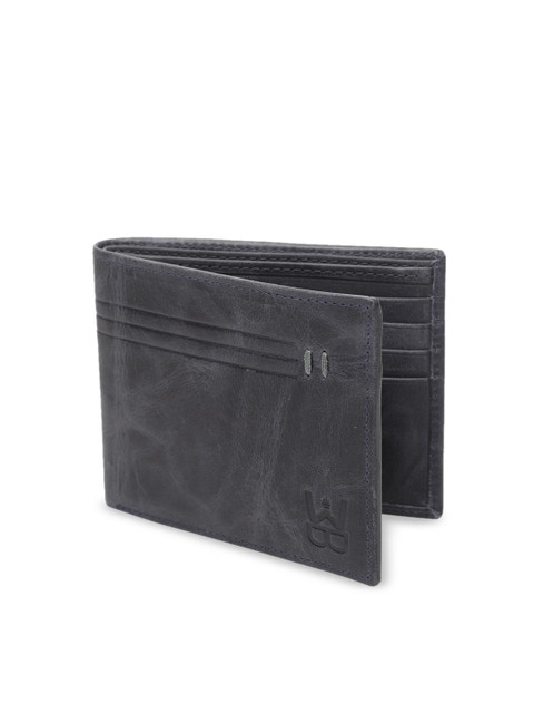 

WELBAWT Men Navy Blue Solid Leather Two Fold Wallet