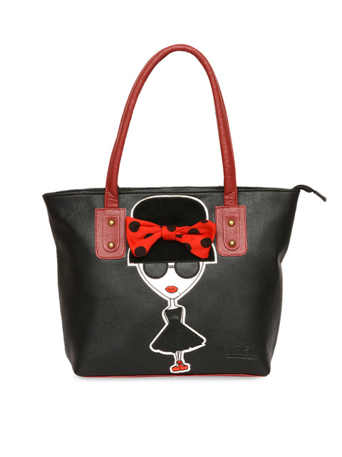 

Pink Potato Black & Red Embellished Leather Handheld Bag
