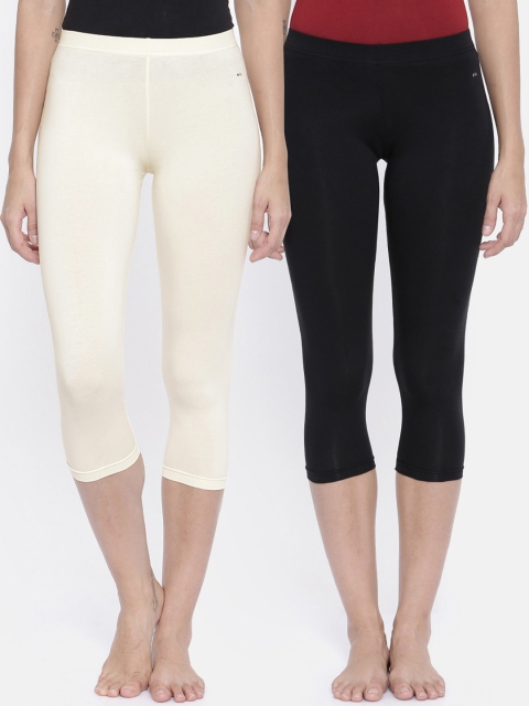 

Bitz Women Pack of 2 Solid Pure Organic Cotton Capri Leggings Com4, Black