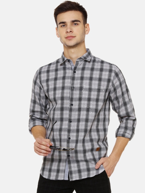 

Campus Sutra Men Grey & Off-White Regular Fit Checked Casual Shirt