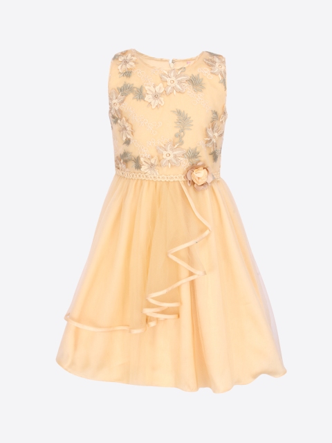 CUTECUMBER Girls Yellow Embroidered Fit and Flare Dress