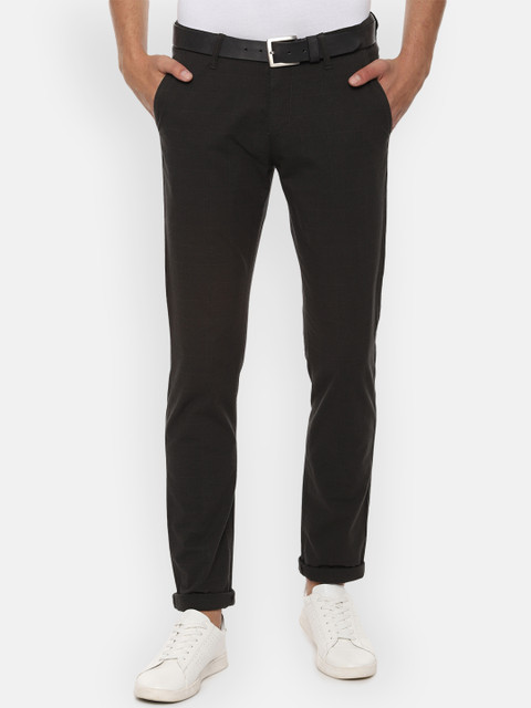 

Van Heusen Sport Men Charcoal Grey Slim Fit Checked Regular Trousers