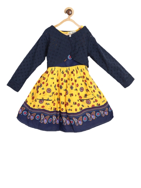 

Bella Moda Girls Blue Printed Fit and Flare Dress With Jacket