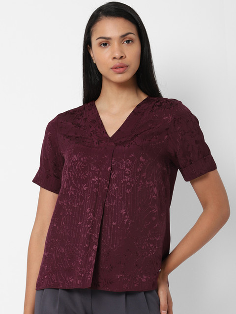 

Allen Solly Woman Maroon Self Design A-Line Top