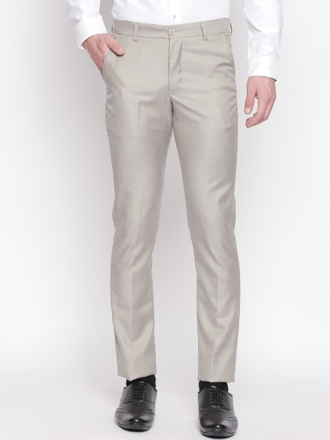

Solemio Men Cream-Coloured Regular Fit Solid Regular Trousers