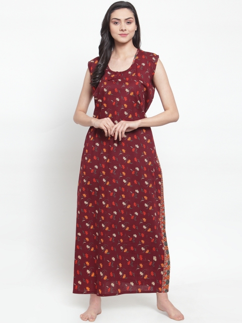 

Secret Wish Maroon & White Printed Nightdress
