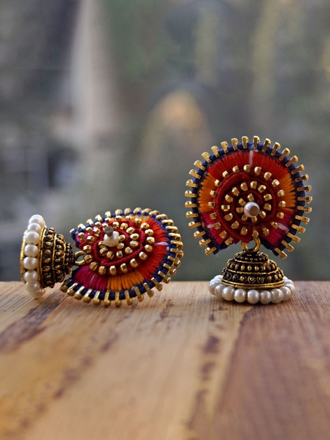 

Anetra Blue & Gold-Plated Circular Jhumkas