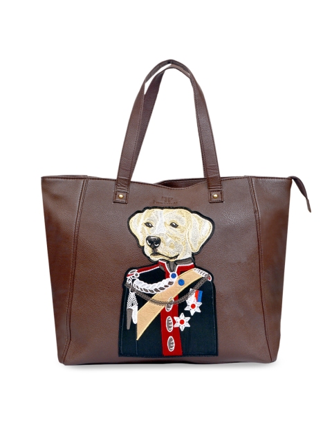 

Pink Potato Brown & Black Embellished Leather Handheld Bag