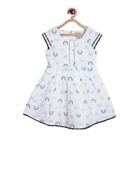 

Bella Moda Girls White & Blue Printed Fit and Flare Dress