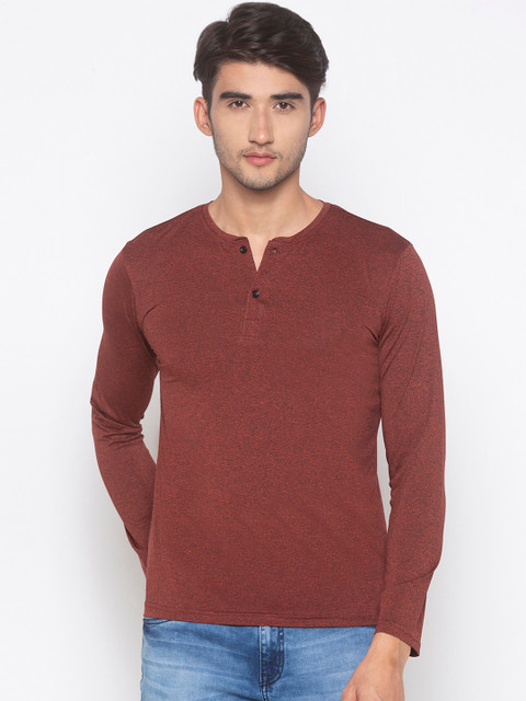 

Globus Men Rust Red Solid Henley Neck T-shirt