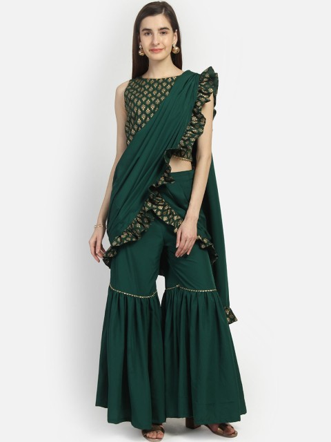 

studio rasa Green Block Printed Pure Crepe Sharara with dupatta