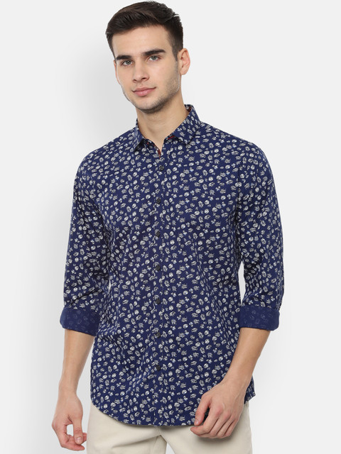 

V Dot Men Blue Slim Fit Printed Casual Shirt