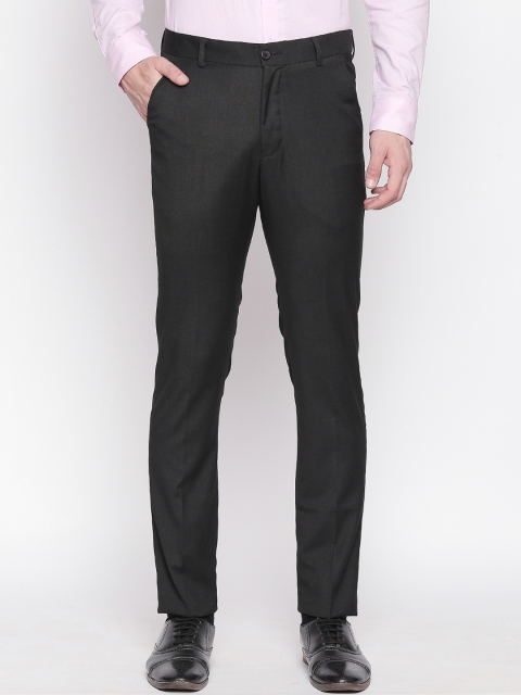 

Solemio Men Charcoal Regular Fit Solid Regular Trousers