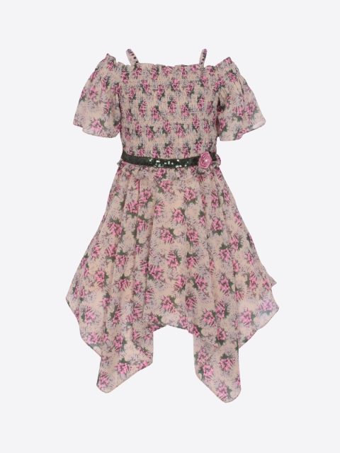 

CUTECUMBER Girls Beige Printed Fit and Flare Dress