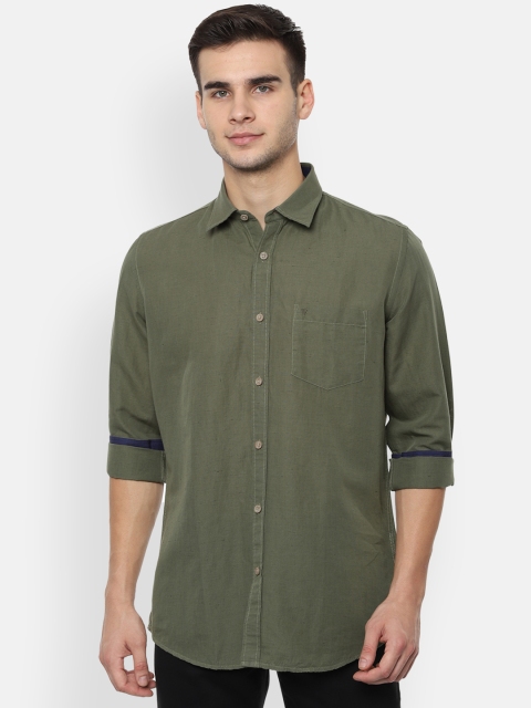 Van Heusen Sport Men Olive Green Slim Fit Solid Casual Shirt