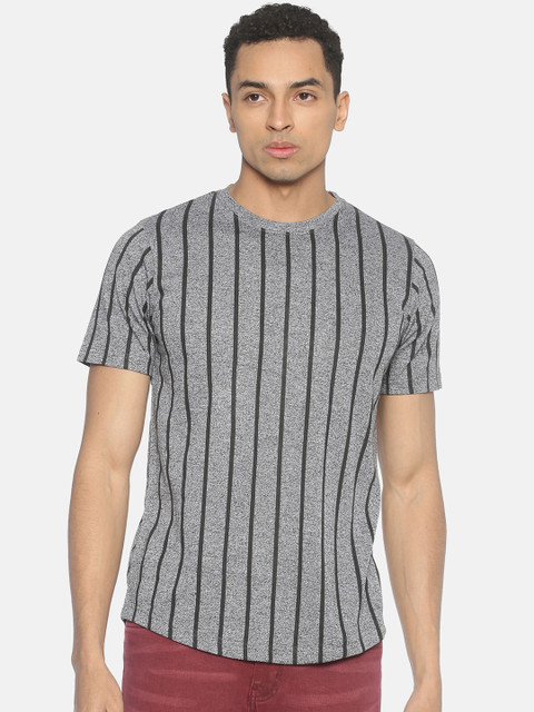 

IMPACKT Men Grey Striped Round Neck T-shirt