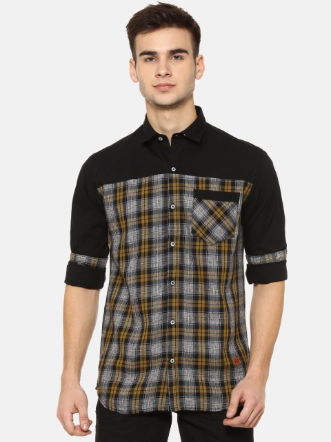 

Campus Sutra Men Grey & Yellow Regular Fit Checked Casual Shirt