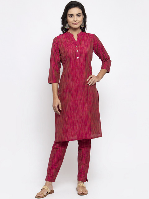 

Jompers Women Pink Striped Kurta with Trousers