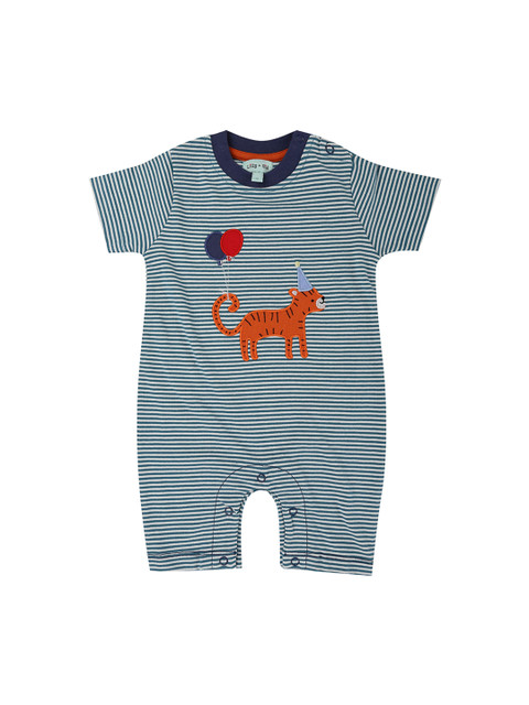 

Lilly and Sid Infant Boys Blue & White Striped Pure Organic Cotton Applique Romper
