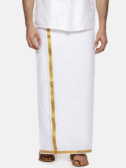 

RAMRAJ COTTON Men White Solid Readymade Double Dhoti