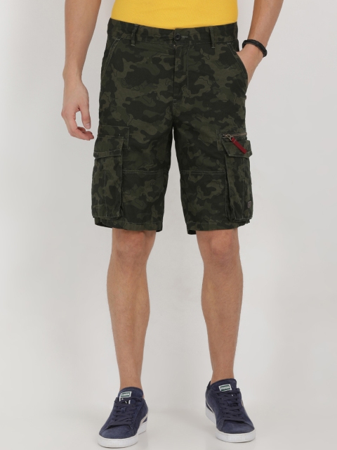 

t-base Men Olive Green Printed Regular Fit Cargo Shorts