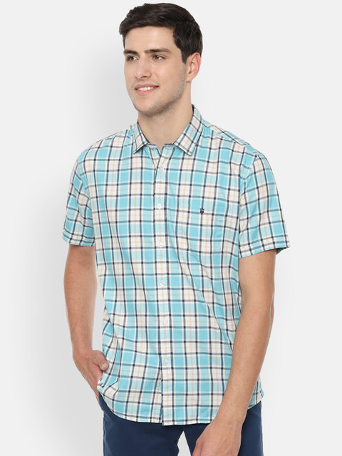 

Louis Philippe Jeans Men Blue & White Slim Fit Checked Casual Shirt