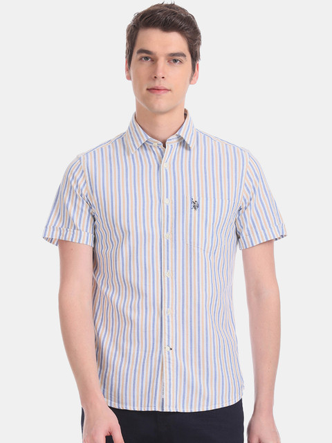 

U.S. Polo Assn. Men Yellow & Blue Regular Fit Striped Casual Shirt