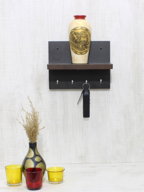 

RANDOM Coffee Brown MDF Wall Shelf with Keyholders