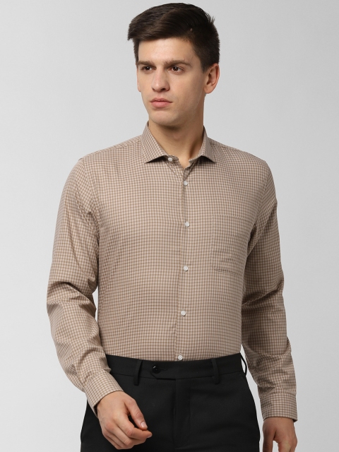 

Peter England Men Beige Slim Fit Checked Formal Shirt