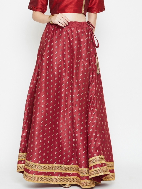 

studio rasa Women Maroon Block Printed A-Line Maxi Skirt