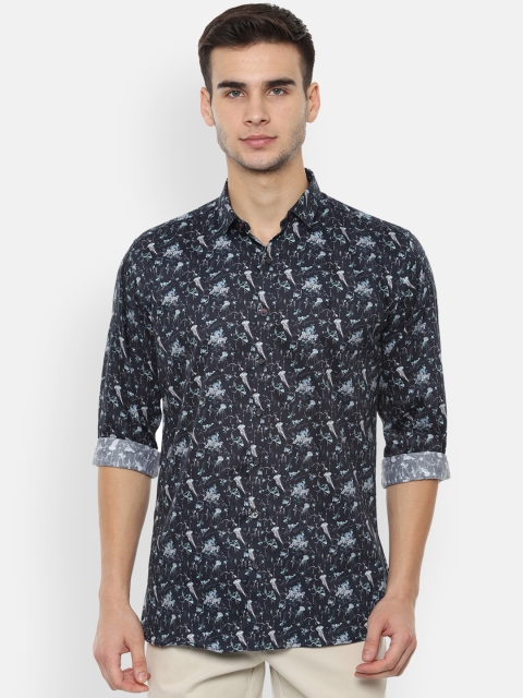 

V Dot Men Navy Blue Slim Fit Printed Casual Shirt