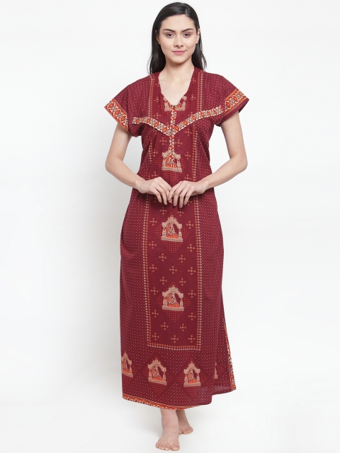 Brown & Beige Printed Maternity Nightdress