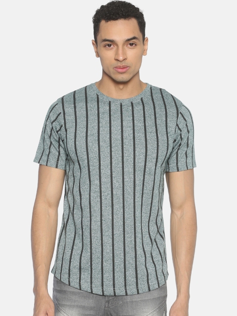 

IMPACKT Men Sea Green Striped Round Neck T-shirt