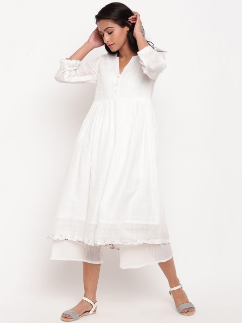 

trueBrowns Women White Solid A-Line Kurta