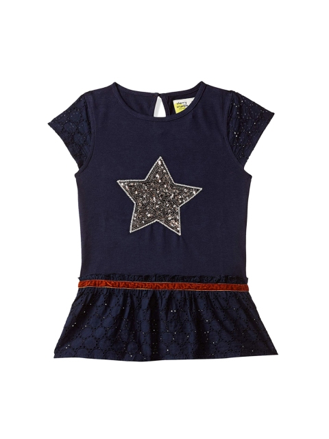 

Cherry Crumble Girls Navy Blue Embellished Top