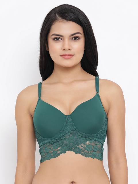

Clovia Teal Green Printed Non-Wired Lightly Padded T-shirt Bra BR1894P0832B