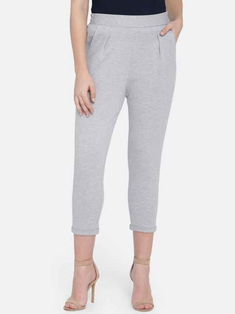 

ISU Women Grey Regular Fit Solid Crop Peg Trousers